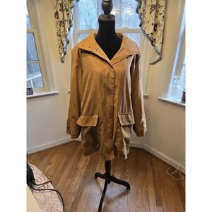 Utex Design Womens Coat Size Medium Brown with Removable Plaid Lining‎ Button Up